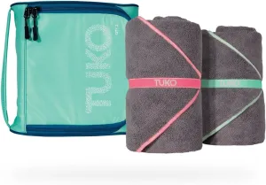 MISSION Tuko Microfiber Beach Towel Set with Water-Resistant Carrying Case for Boating and Swimming (Teal Bag Holder, 60L x 30W, Set of 2)