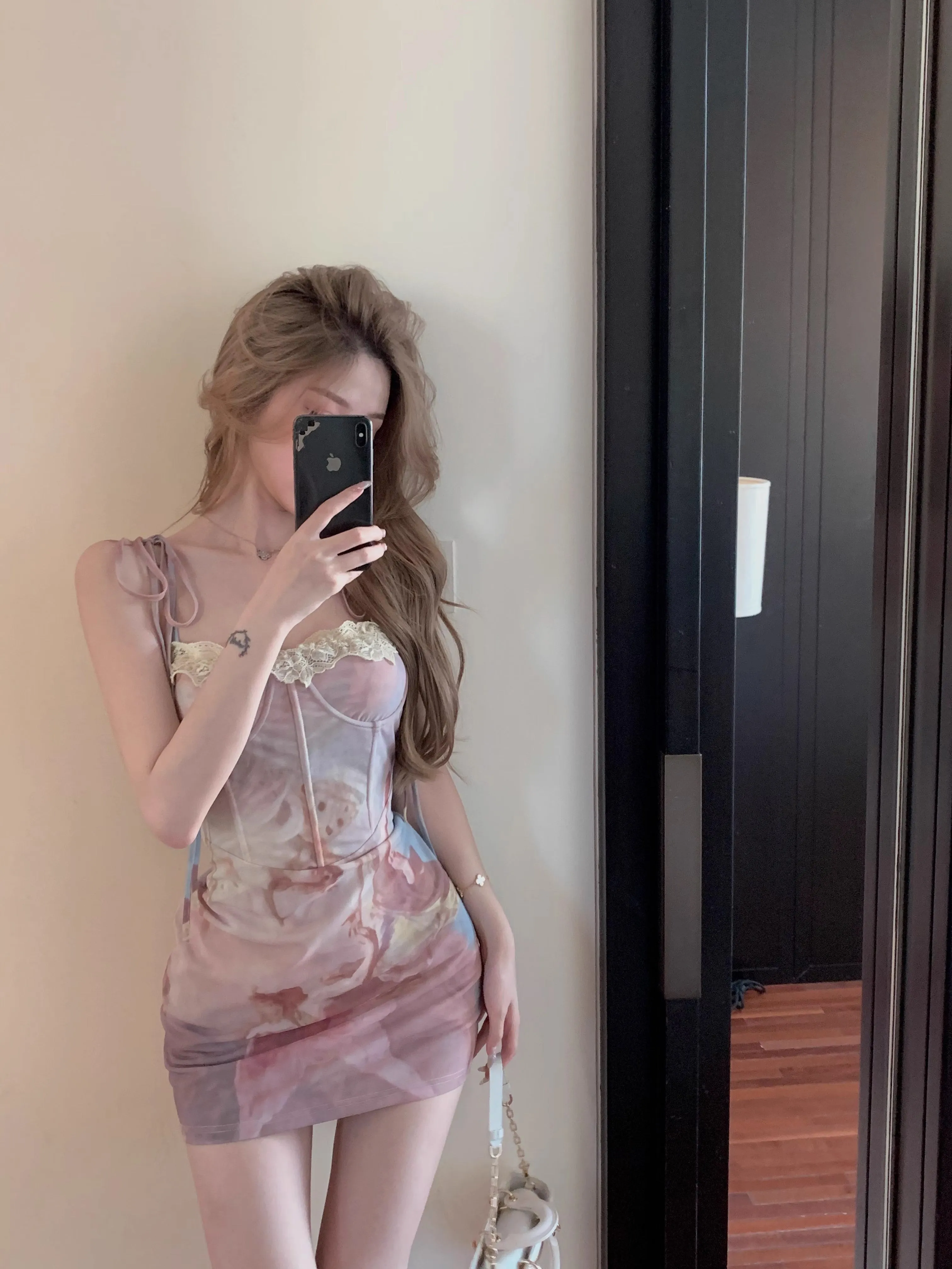 Monet Renaissance Oil Painting Classic Elegant Pink Purple Strap Dress
