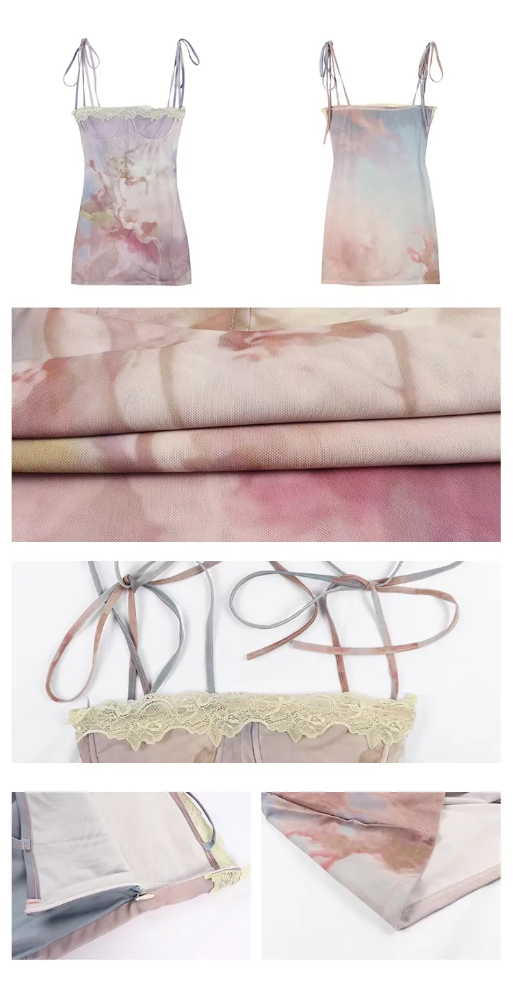 Monet Renaissance Oil Painting Classic Elegant Pink Purple Strap Dress