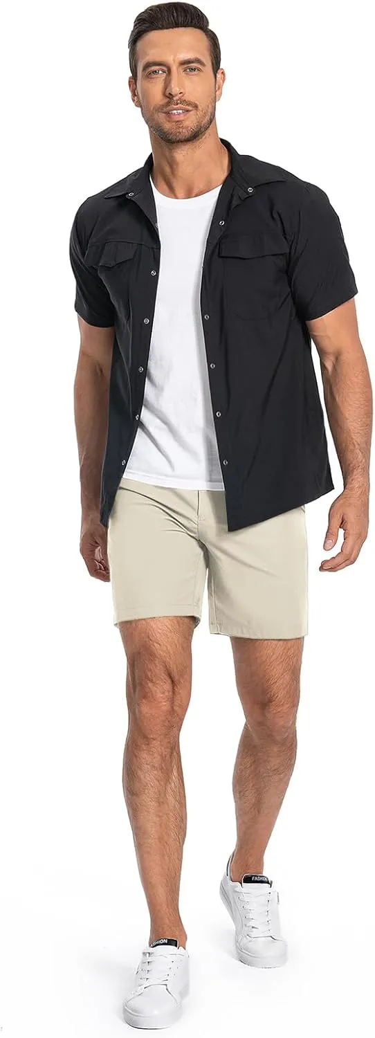 Moosehill Mens Golf Dress Casual Shorts 7" 10" Quick Dry Stretch Anti-Wrinkle Flat Front with 4 Pockets for Work Hybrid Chino
