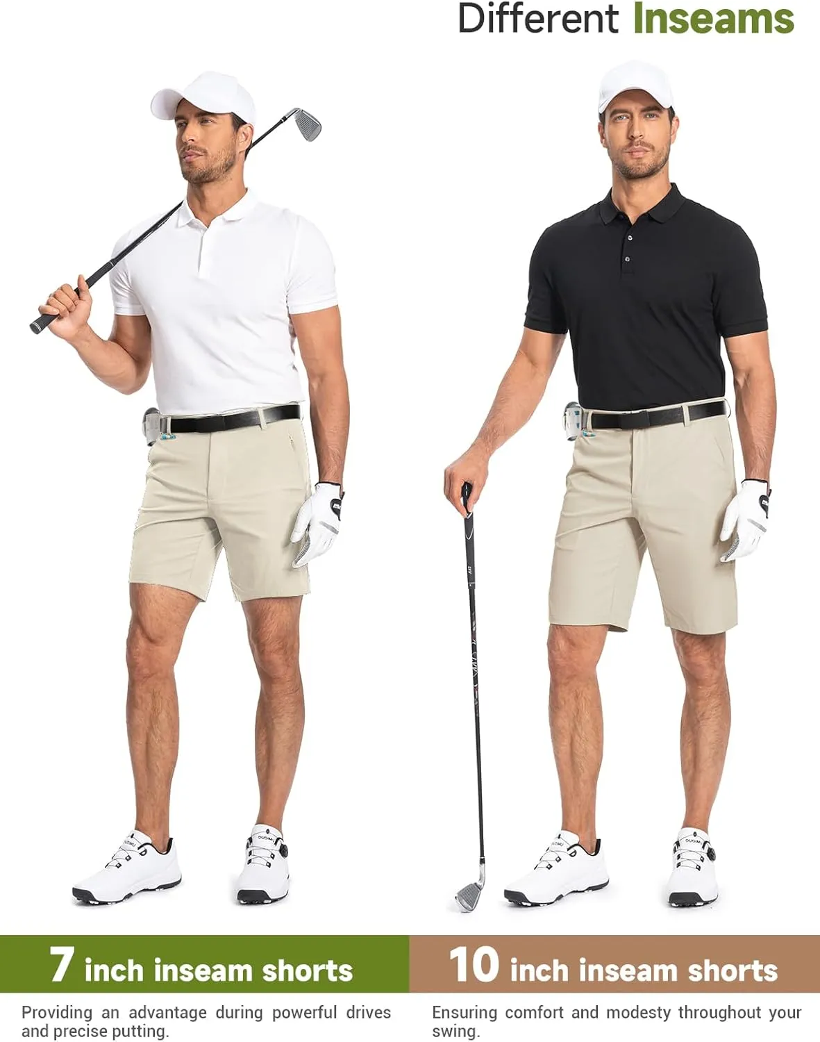 Moosehill Mens Golf Dress Casual Shorts 7" 10" Quick Dry Stretch Anti-Wrinkle Flat Front with 4 Pockets for Work Hybrid Chino