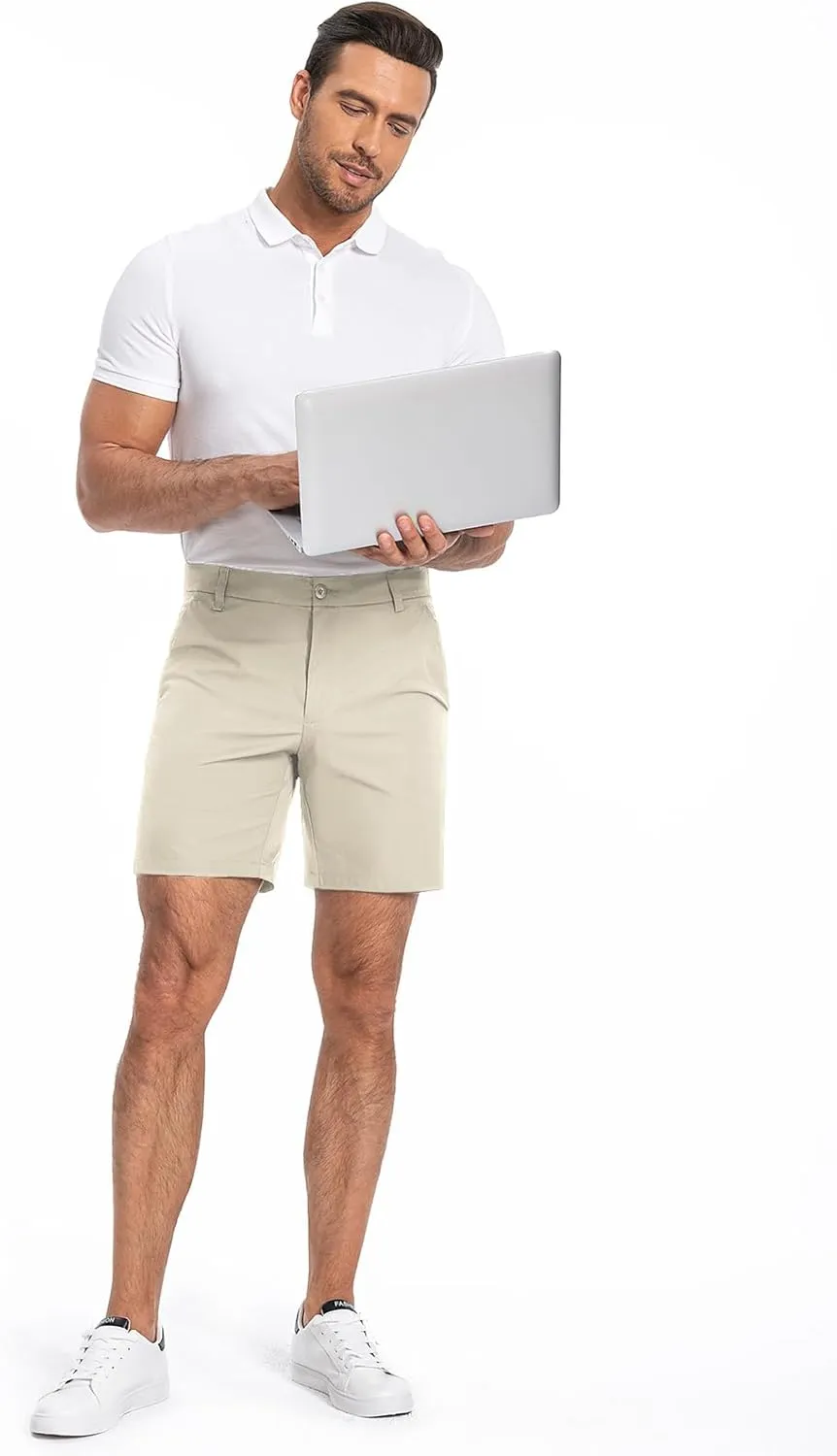 Moosehill Mens Golf Dress Casual Shorts 7" 10" Quick Dry Stretch Anti-Wrinkle Flat Front with 4 Pockets for Work Hybrid Chino