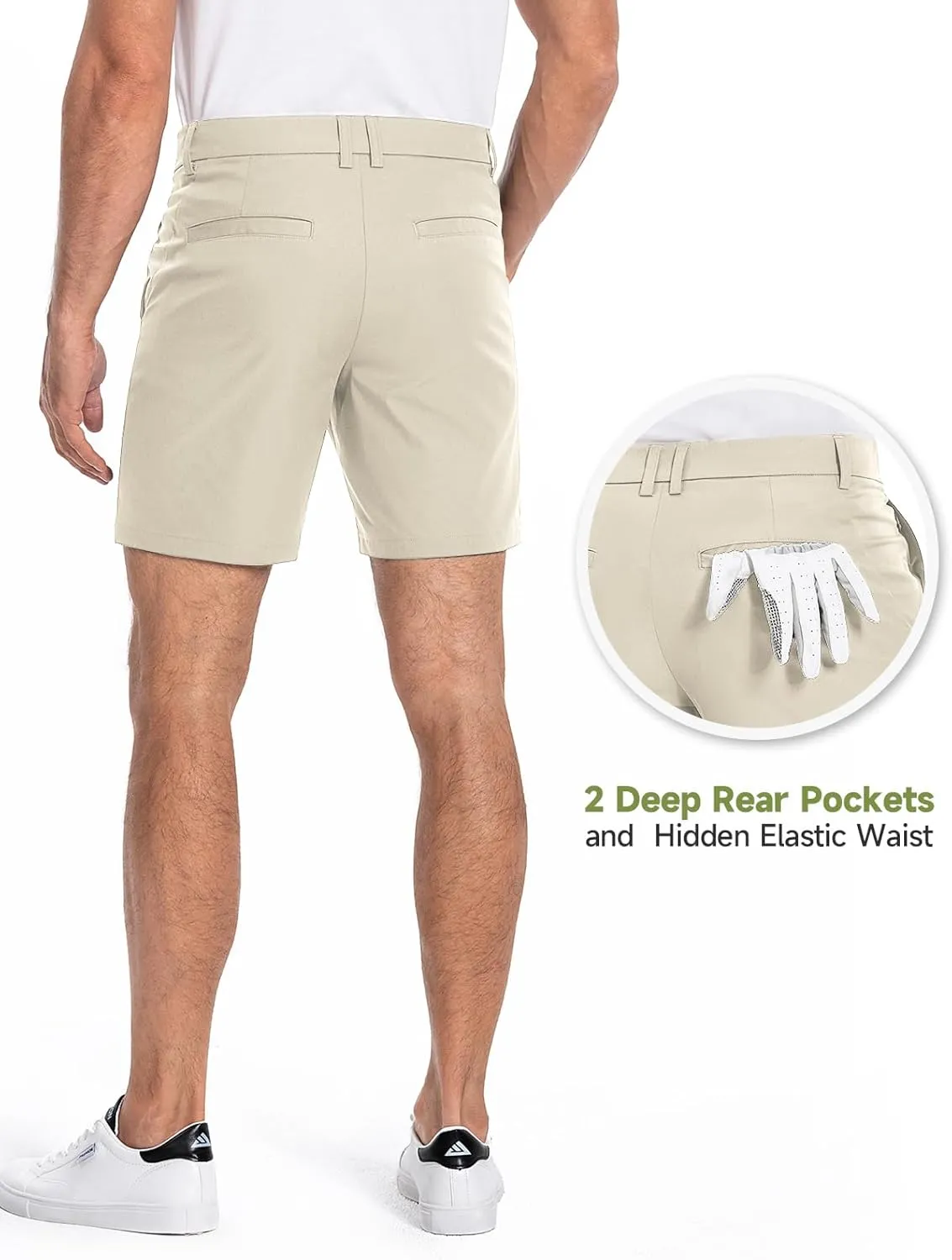 Moosehill Mens Golf Dress Casual Shorts 7" 10" Quick Dry Stretch Anti-Wrinkle Flat Front with 4 Pockets for Work Hybrid Chino