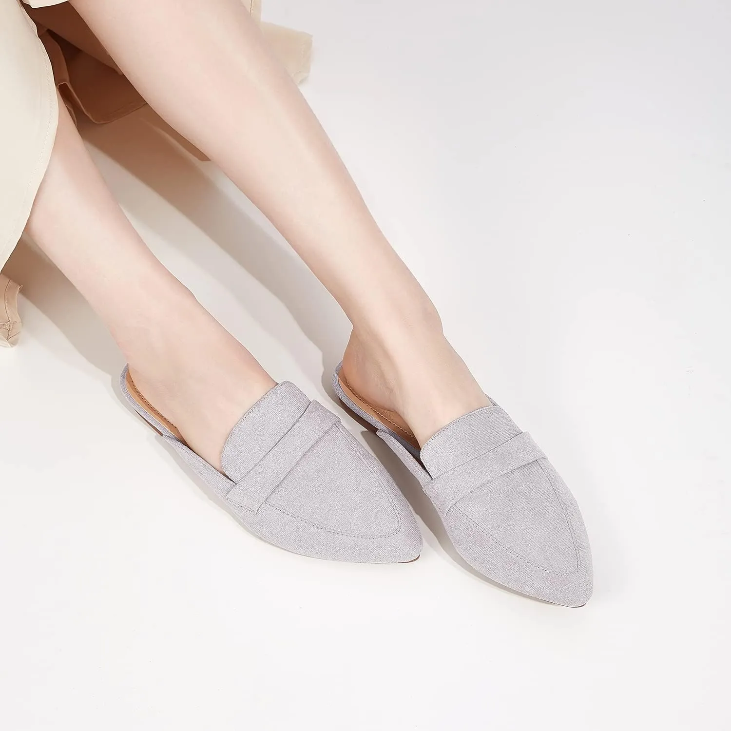 Mules for Women Flats Pointed Toe Slip On Mules Comfortable Loafer Shoes