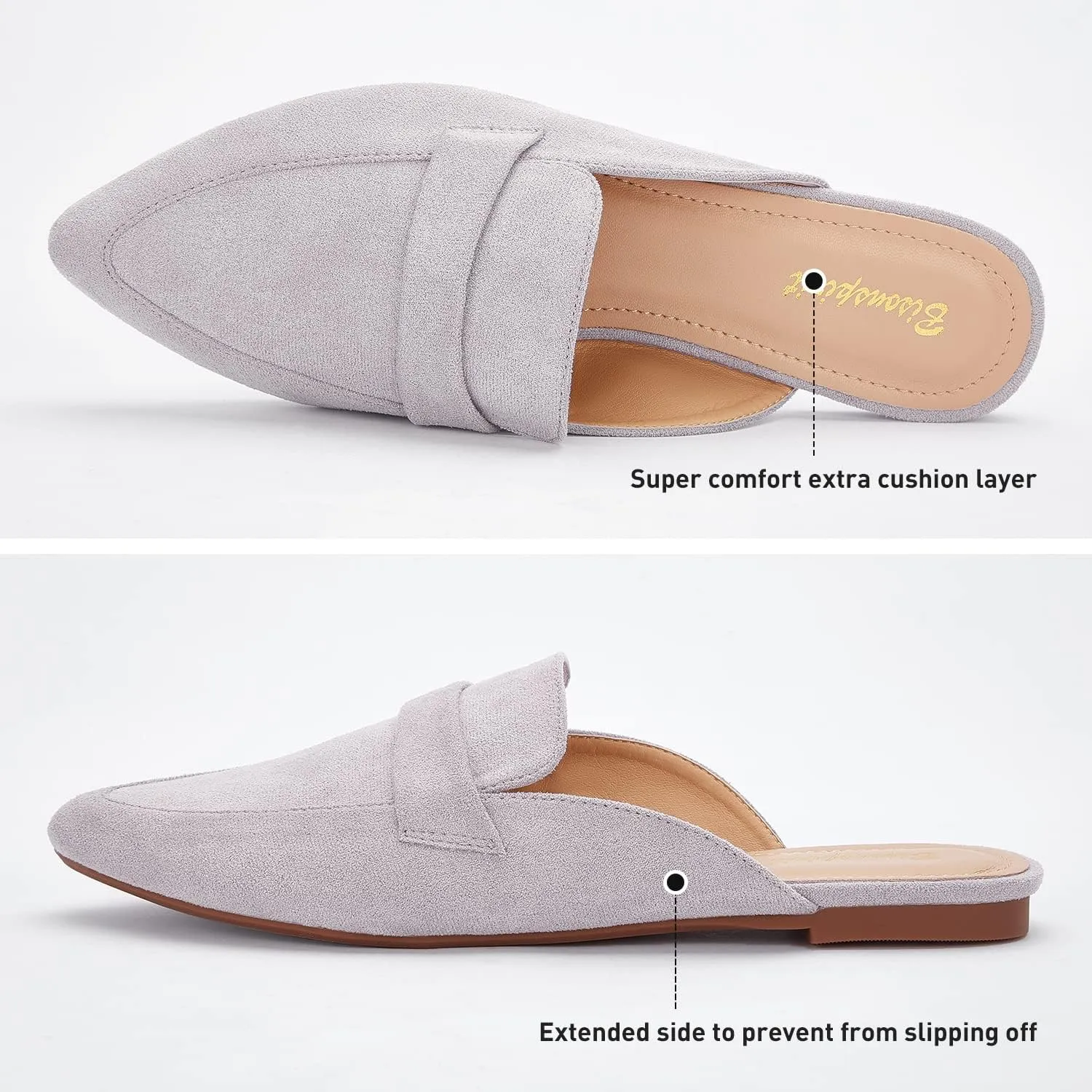 Mules for Women Flats Pointed Toe Slip On Mules Comfortable Loafer Shoes