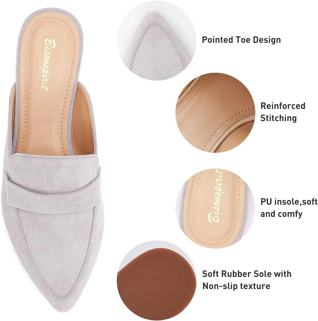 Mules for Women Flats Pointed Toe Slip On Mules Comfortable Loafer Shoes