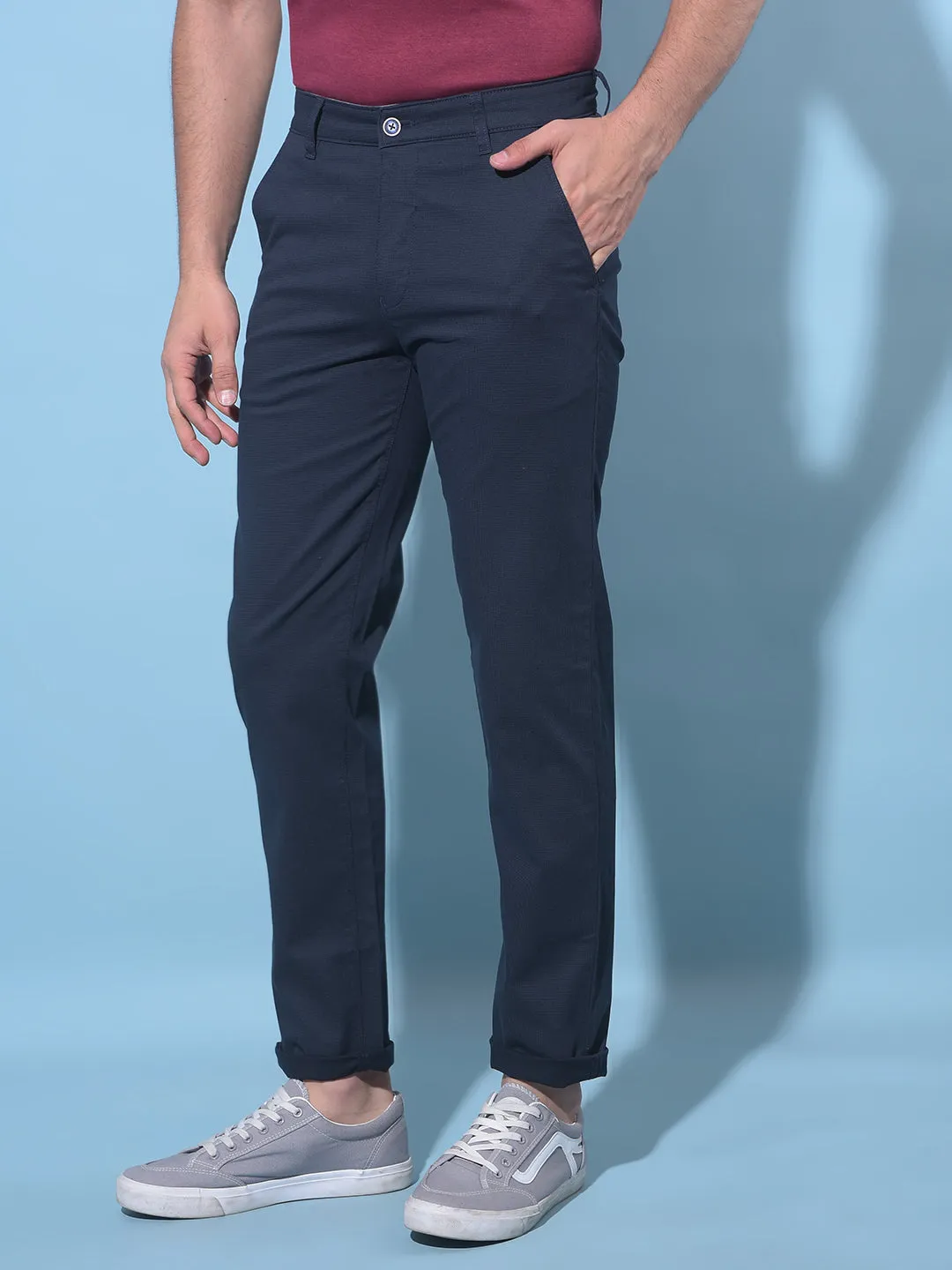 Navy Blue Straight Stretchable Trousers