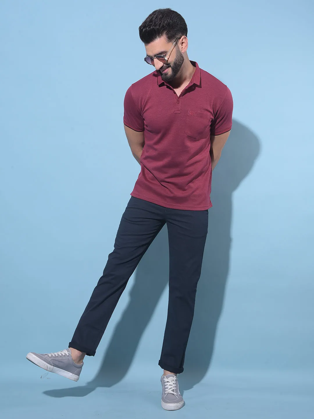 Navy Blue Straight Stretchable Trousers