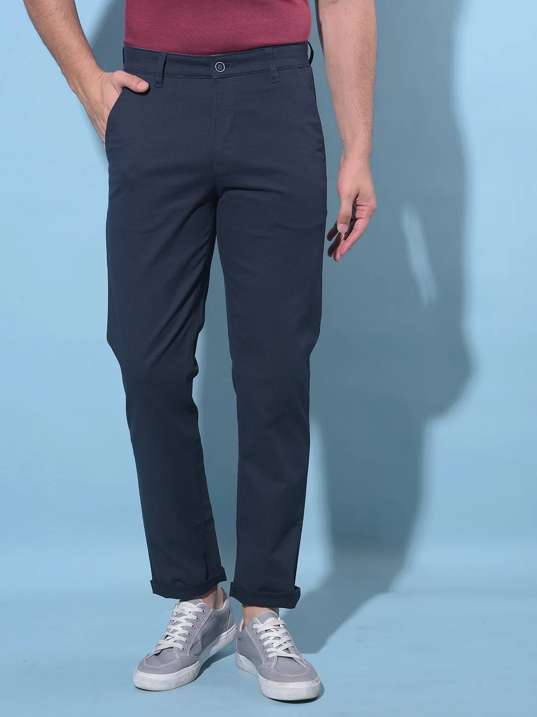 Navy Blue Straight Stretchable Trousers