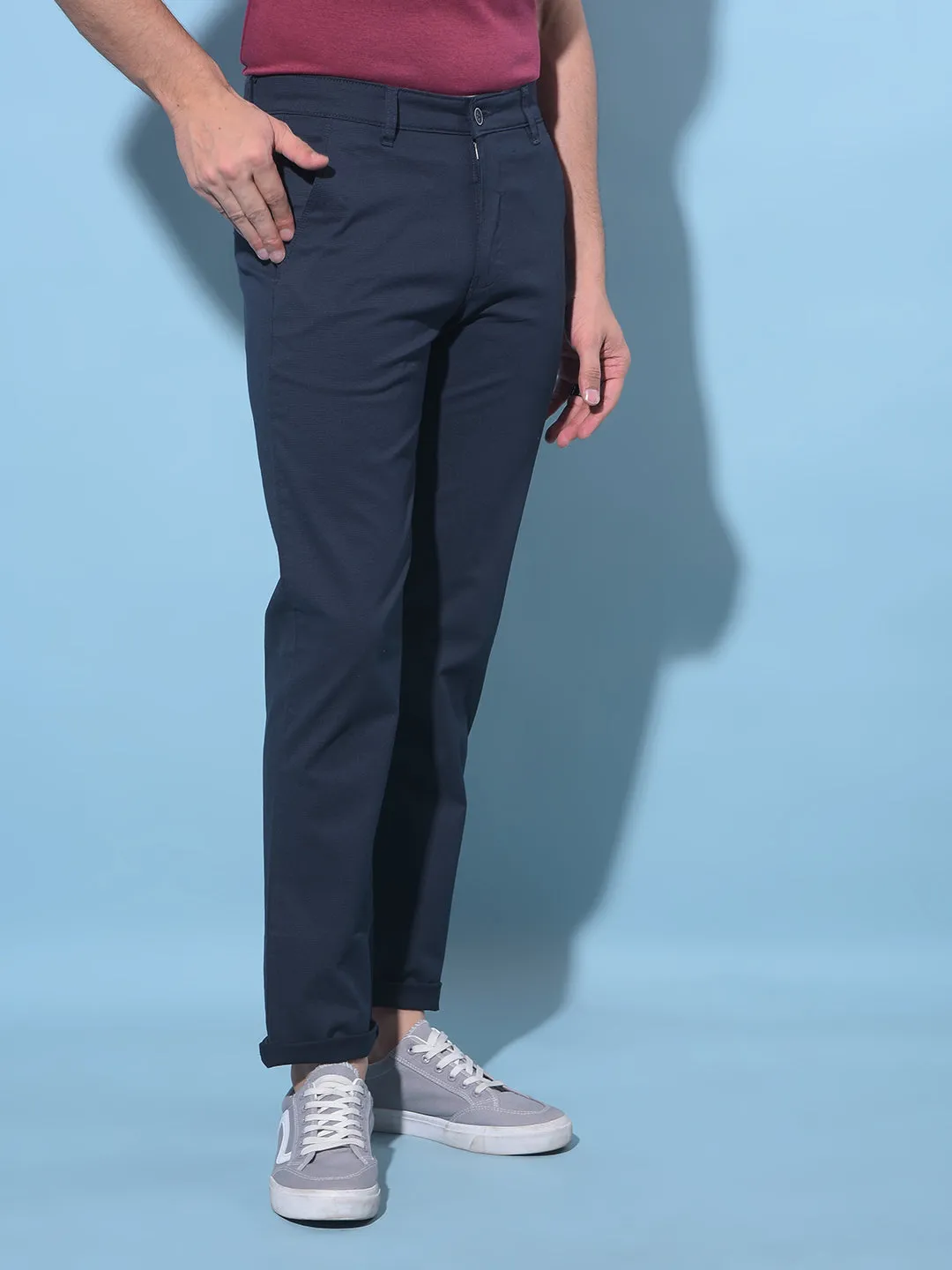 Navy Blue Straight Stretchable Trousers