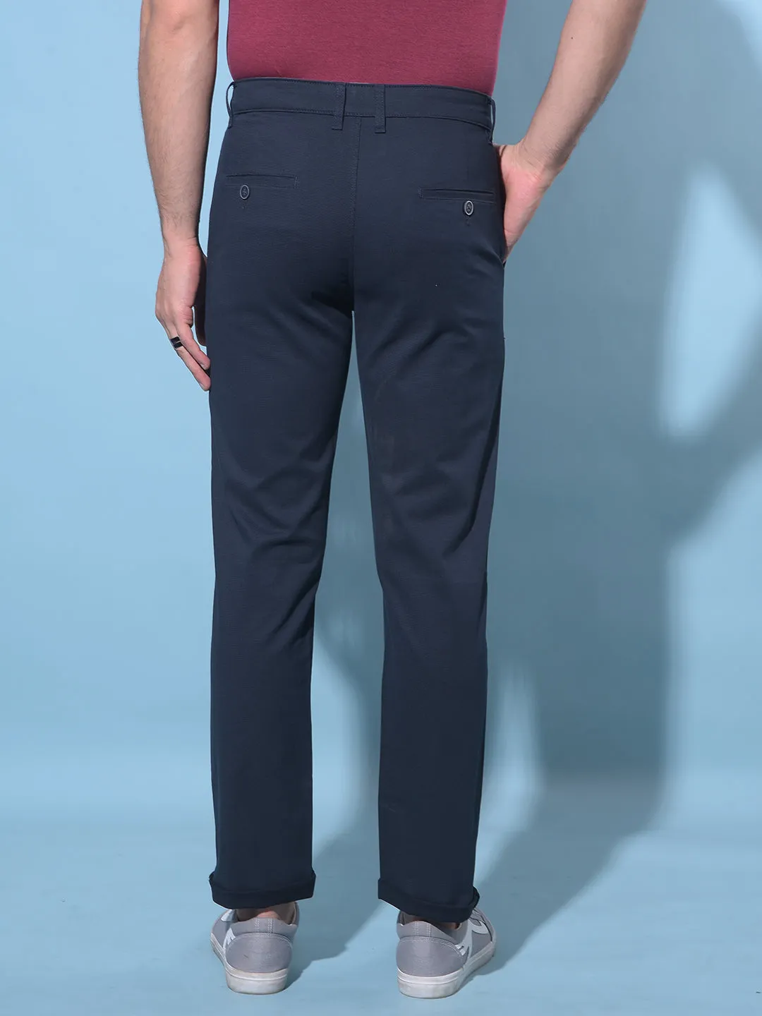 Navy Blue Straight Stretchable Trousers