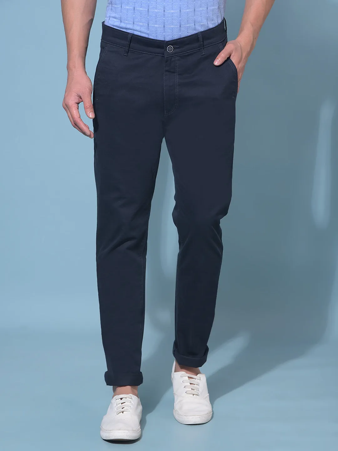 Navy Blue Stretchable Cotton Trousers