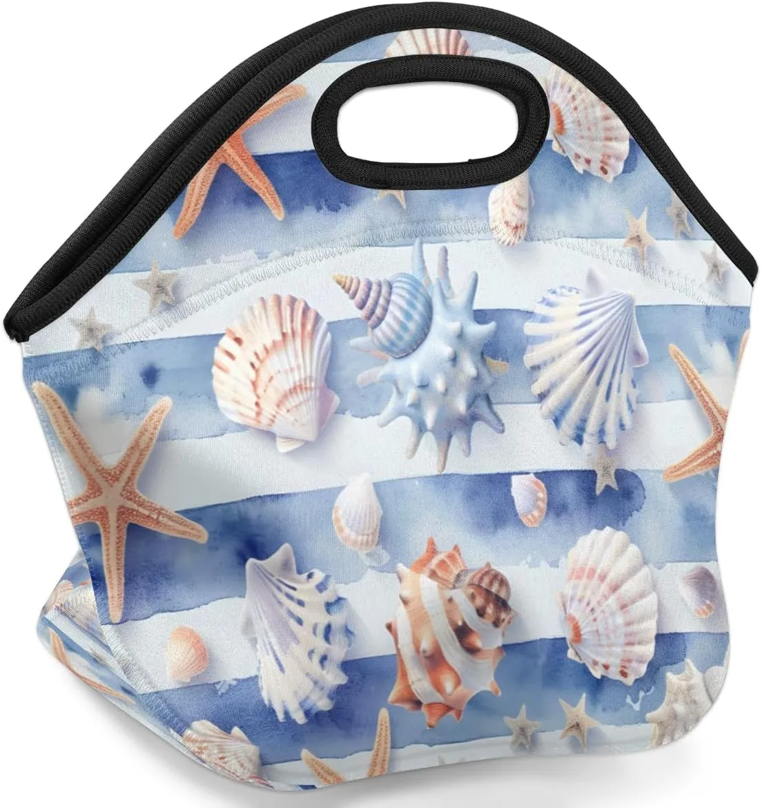 Neoprene Lunch Bag for Women, Insulated Lunch Bag Tote Reusable Waterproof Cooler Coastal Summer Nautical Shells Lunchbox Handbag Gift for Shopping Gourmet Tote with Zipper Work Picnic