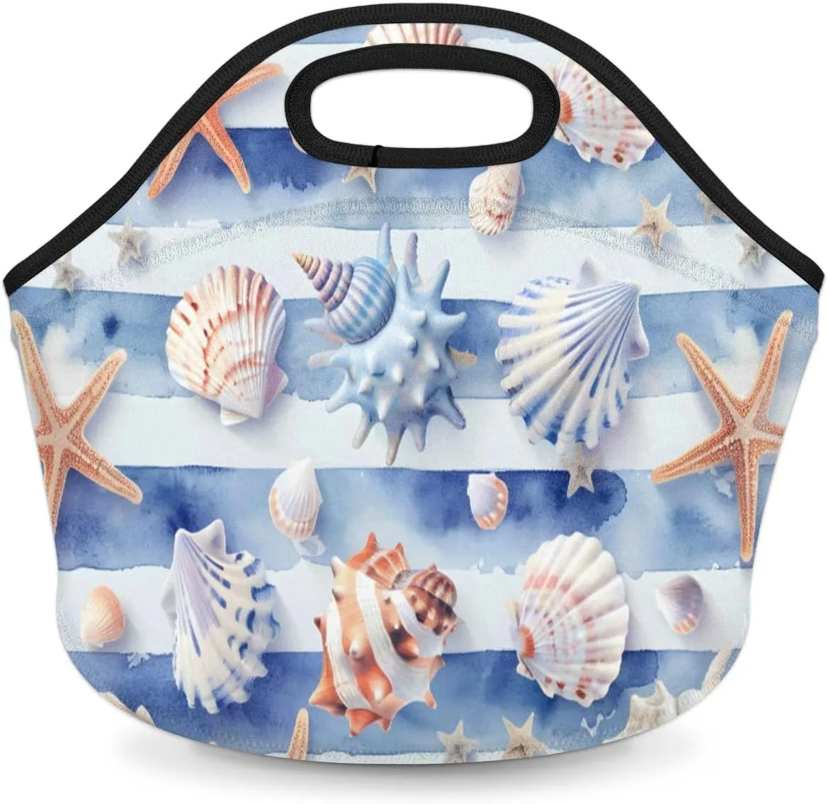 Neoprene Lunch Bag for Women, Insulated Lunch Bag Tote Reusable Waterproof Cooler Coastal Summer Nautical Shells Lunchbox Handbag Gift for Shopping Gourmet Tote with Zipper Work Picnic