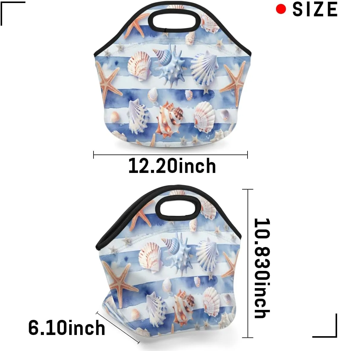Neoprene Lunch Bag for Women, Insulated Lunch Bag Tote Reusable Waterproof Cooler Coastal Summer Nautical Shells Lunchbox Handbag Gift for Shopping Gourmet Tote with Zipper Work Picnic