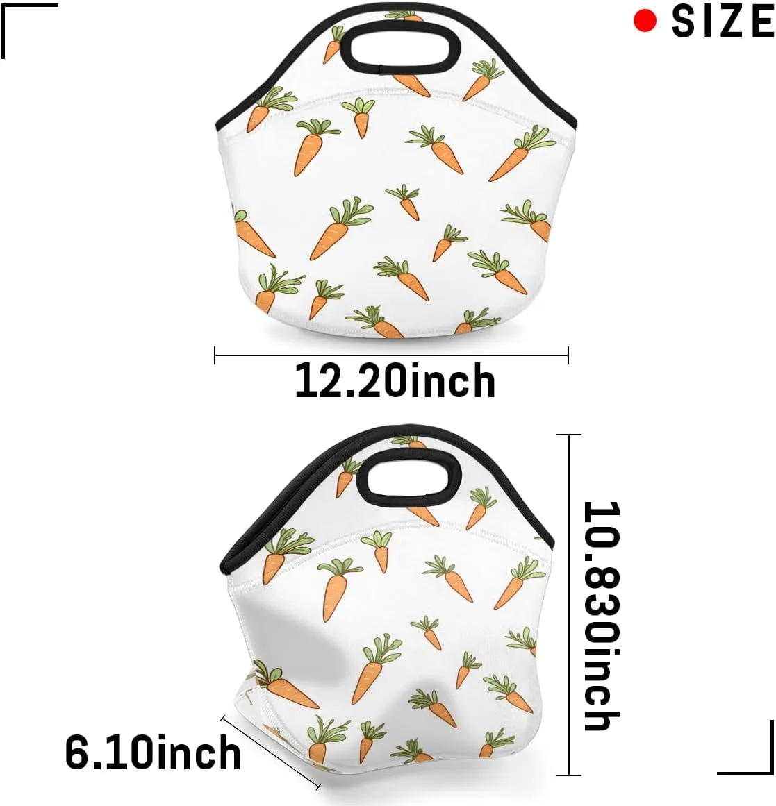 Neoprene Lunch Bag with Zipper for Women, Carrot Roots Reusable Insulated Lunch Tote Bag for Work Picnic, Easter Waterproof Cooler Lunchbox Food Handbag Tote