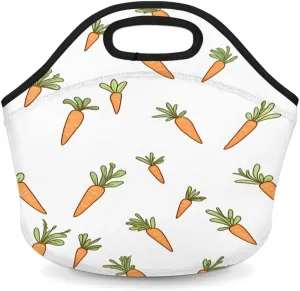 Neoprene Lunch Bag with Zipper for Women, Carrot Roots Reusable Insulated Lunch Tote Bag for Work Picnic, Easter Waterproof Cooler Lunchbox Food Handbag Tote