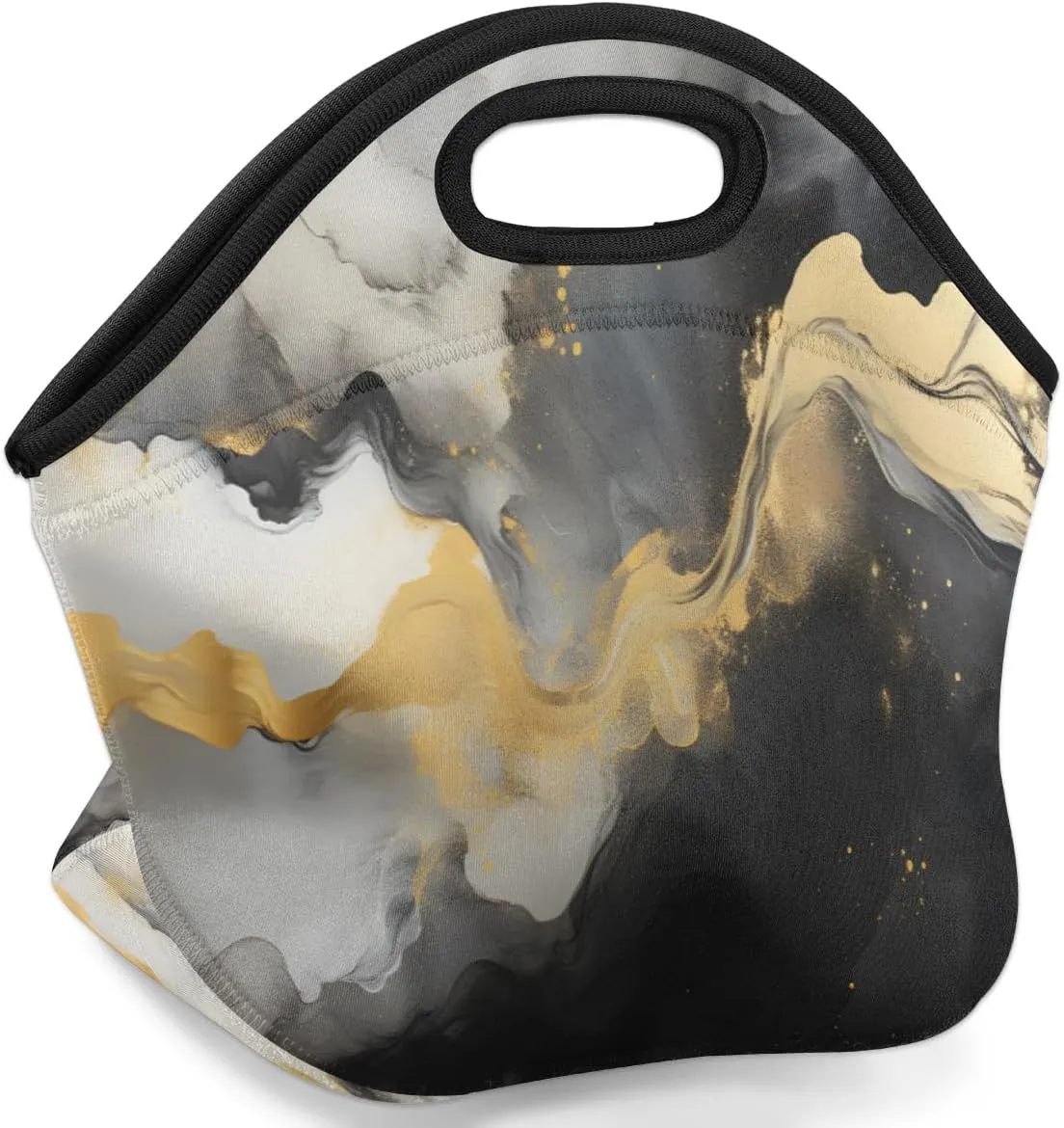 Neoprene Lunch Bag with Zipper for Women, Marble Cracks Reusable Insulated Lunch Tote Bag for Work Picnic, Marble Texture Waterproof Cooler Lunchbox Food Handbag Tote