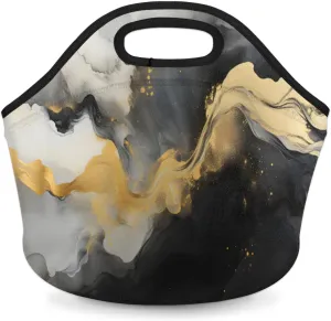 Neoprene Lunch Bag with Zipper for Women, Marble Cracks Reusable Insulated Lunch Tote Bag for Work Picnic, Marble Texture Waterproof Cooler Lunchbox Food Handbag Tote