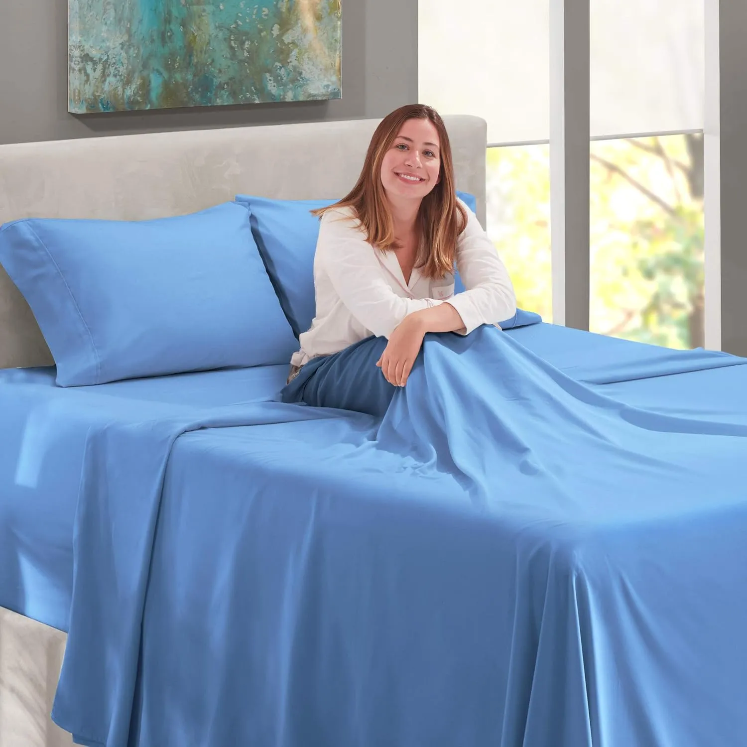 Nestl Extra Deep Pocket King Size Sheets - Fits Mattress 18-24 Inches, 4 Piece Set, Calm Blue