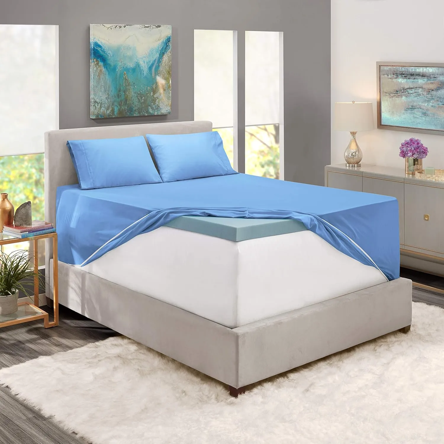 Nestl Extra Deep Pocket King Size Sheets - Fits Mattress 18-24 Inches, 4 Piece Set, Calm Blue