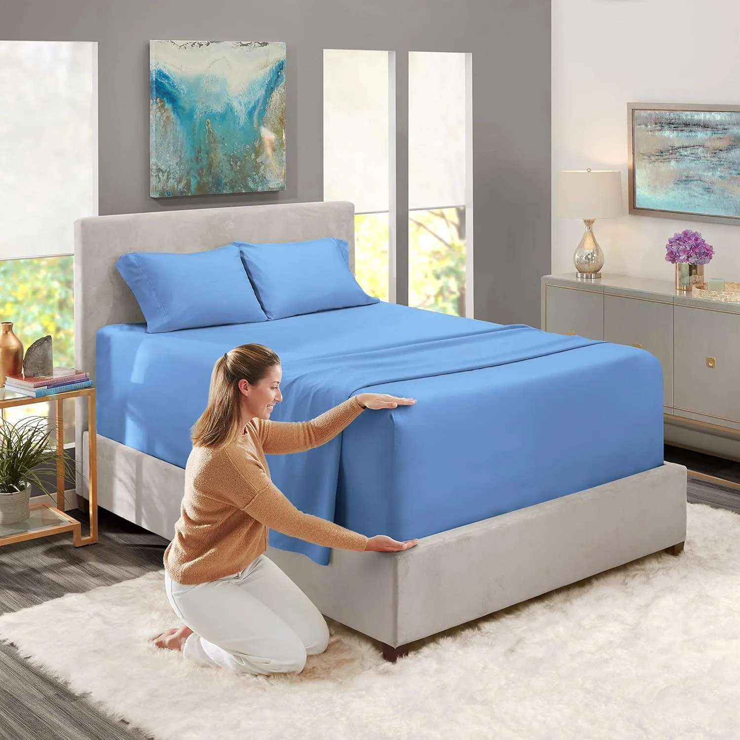 Nestl Extra Deep Pocket King Size Sheets - Fits Mattress 18-24 Inches, 4 Piece Set, Calm Blue