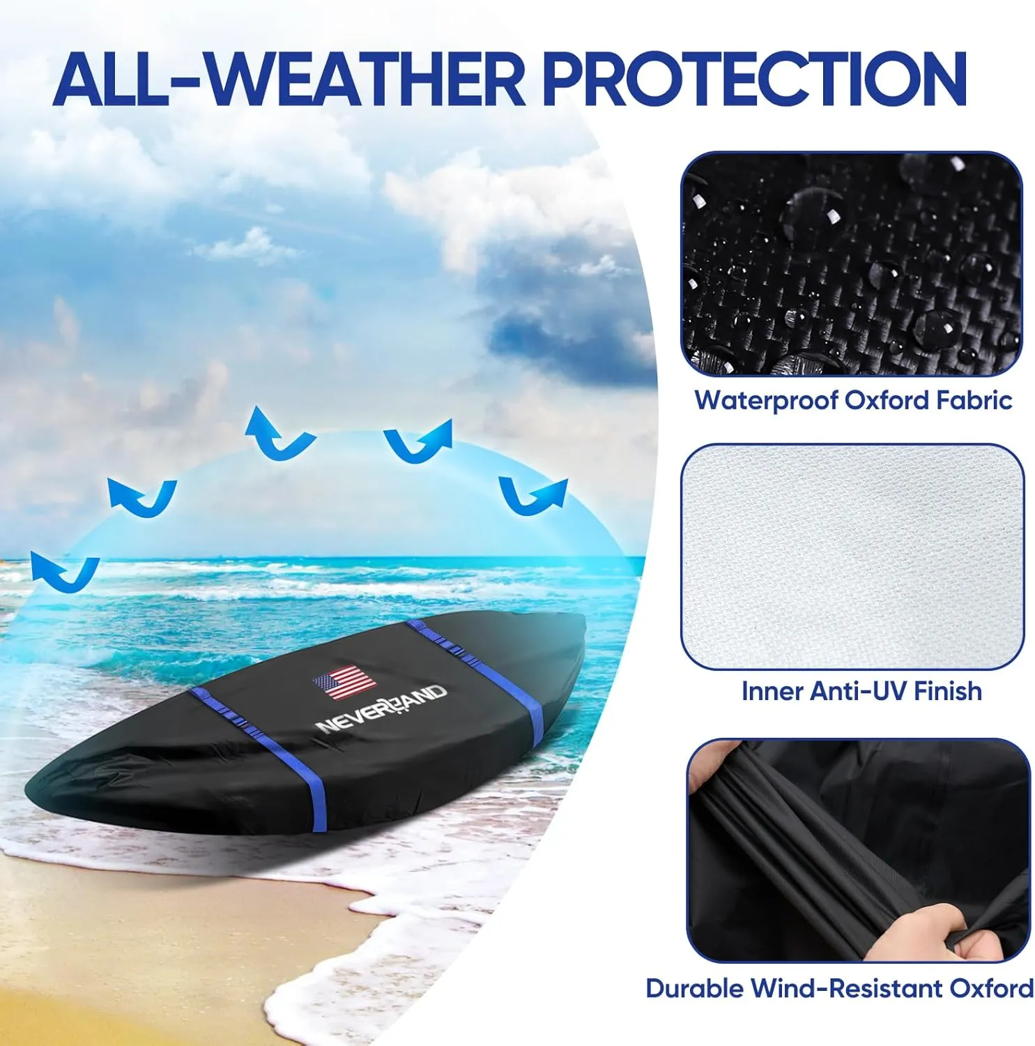 NEVERLAND Kayak Cover 12.3 to 13.5 Feet Waterproof Heavy Duty Kayak Covers for Outdoor and Indoor Storage Kayak UV and Dust Resistant Protection Black