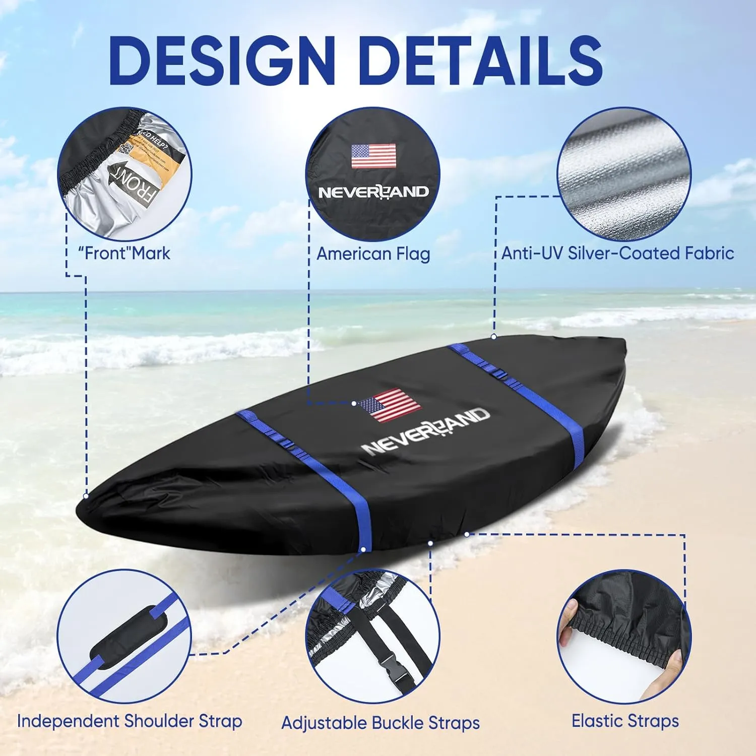 NEVERLAND Kayak Cover 12.3 to 13.5 Feet Waterproof Heavy Duty Kayak Covers for Outdoor and Indoor Storage Kayak UV and Dust Resistant Protection Black
