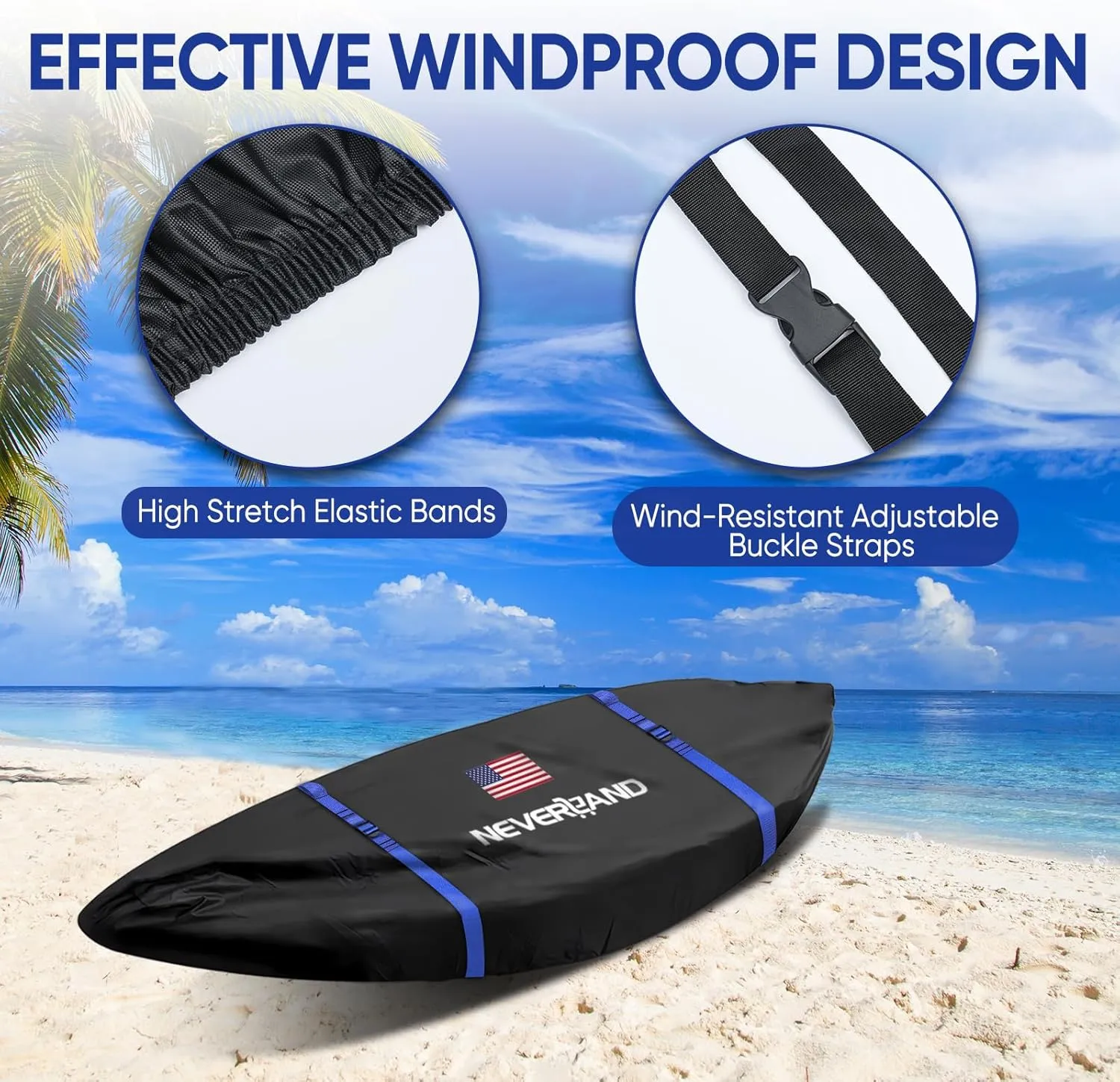 NEVERLAND Kayak Cover 12.3 to 13.5 Feet Waterproof Heavy Duty Kayak Covers for Outdoor and Indoor Storage Kayak UV and Dust Resistant Protection Black