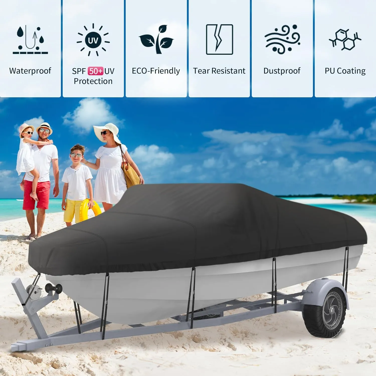 NEXCOVER Trailerable Boat Cover, Length: 14'-16' Beam Width: up to 90", Waterproof Heavy Duty Cover, Fits V-Hull, TRI-Hull, Runabout, Pro-Style, Bass Boat, Storage Bag & Tightening Straps Included.