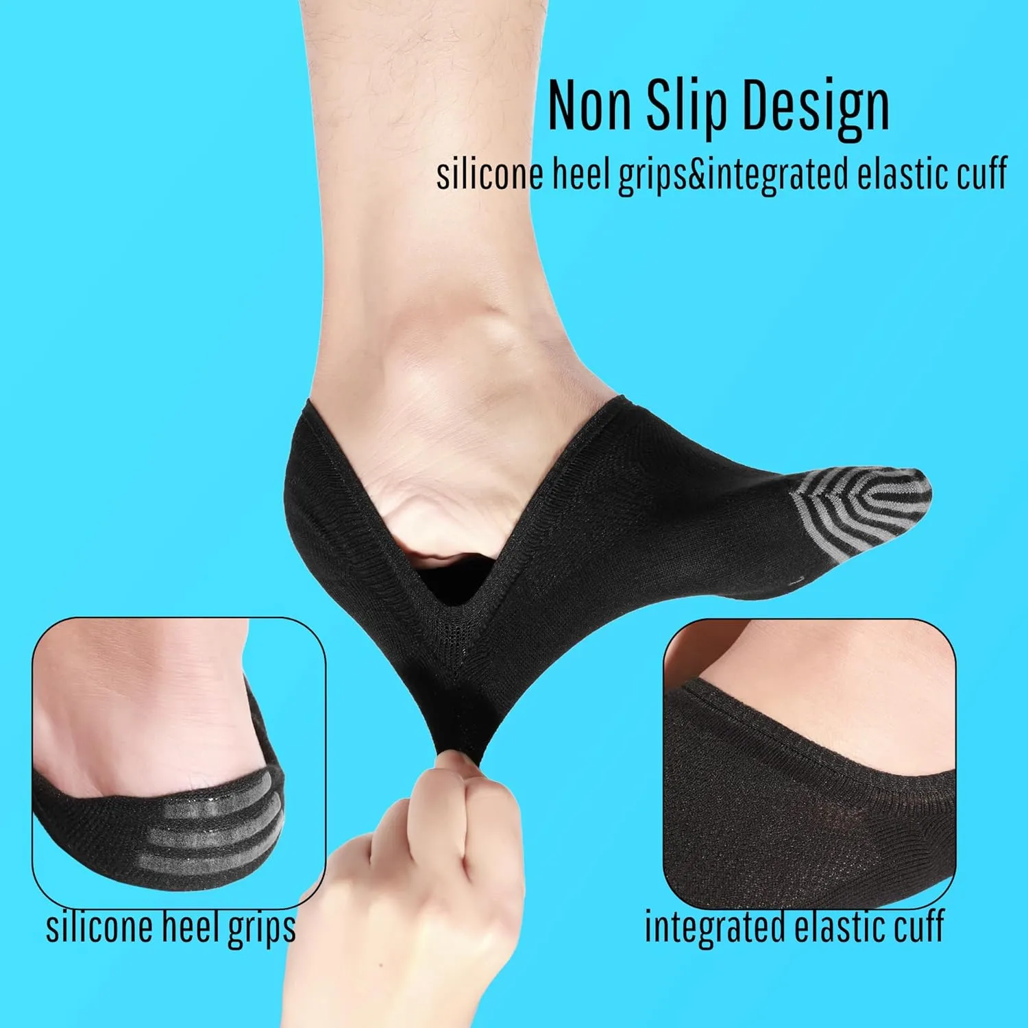 No Show Socks for Men 6 Pack,Non Slip Cotton Low Cut Short Socks for Sneaker Loafer Running