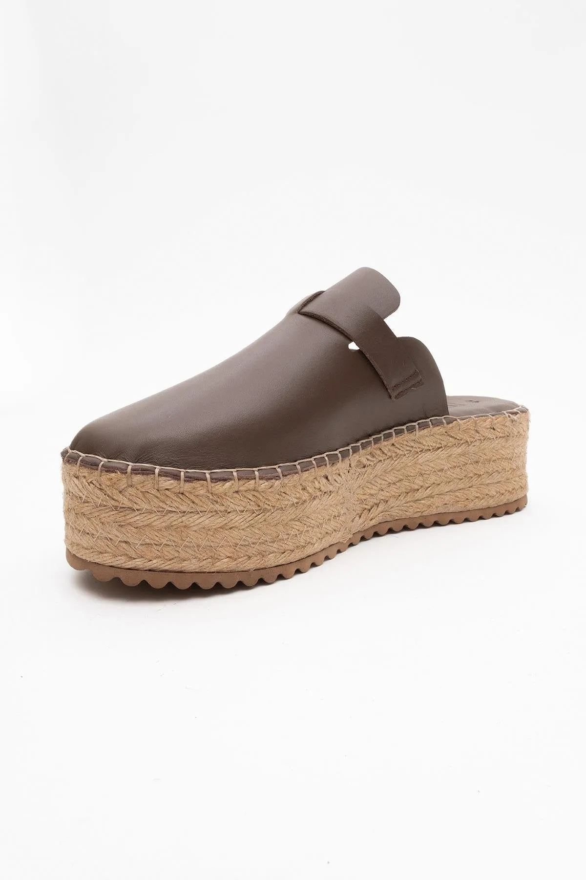 Novas - Brown Leather Platform Espadrille Mule (Women)