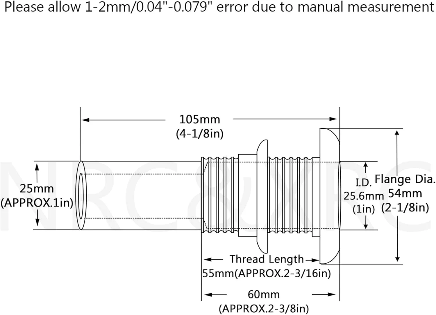 NRC&XRC Marine Grade Stainless Steel Barbed Standard Length Straight Thru-Hull with Nut&Custom Gasket for Boat