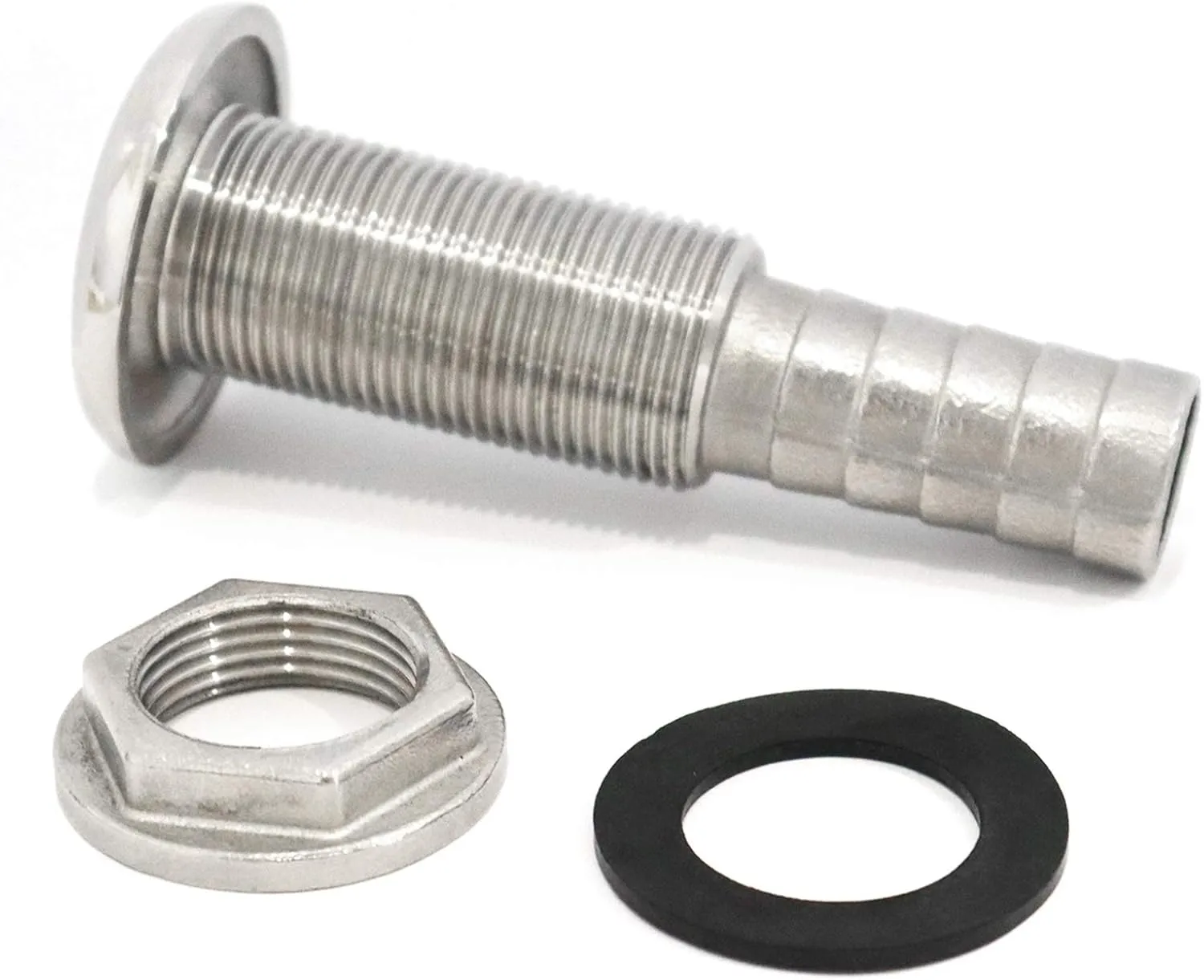 NRC&XRC Marine Grade Stainless Steel Barbed Standard Length Straight Thru-Hull with Nut&Custom Gasket for Boat