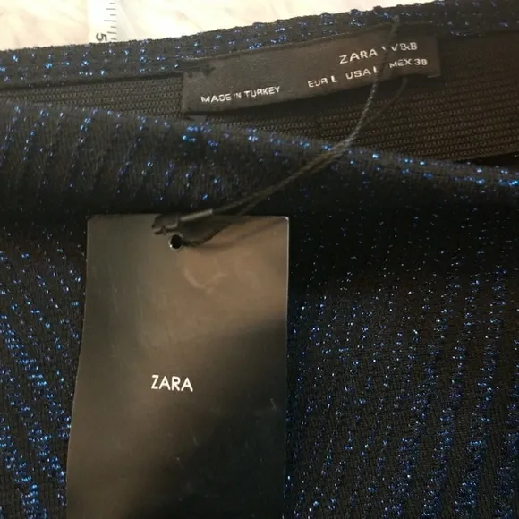 NWT Zara sparkle diamond blue black stretchy midi pencil skirt sz Large