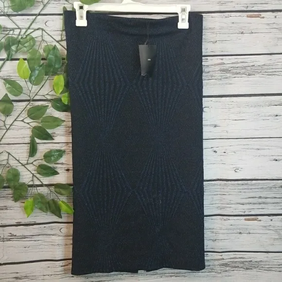 NWT Zara sparkle diamond blue black stretchy midi pencil skirt sz Large