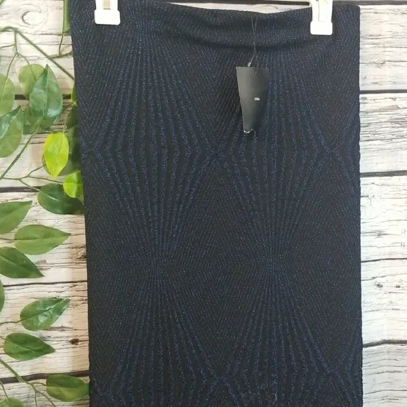 NWT Zara sparkle diamond blue black stretchy midi pencil skirt sz Large