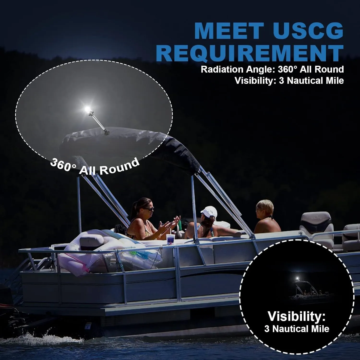 Obcursco Boat Stern Lights, IP67 Waterproof Fold-Down White LED Anchor Light for Marine, Pontoon, Fishing, Bass, and Jon Boats(12 Inches)