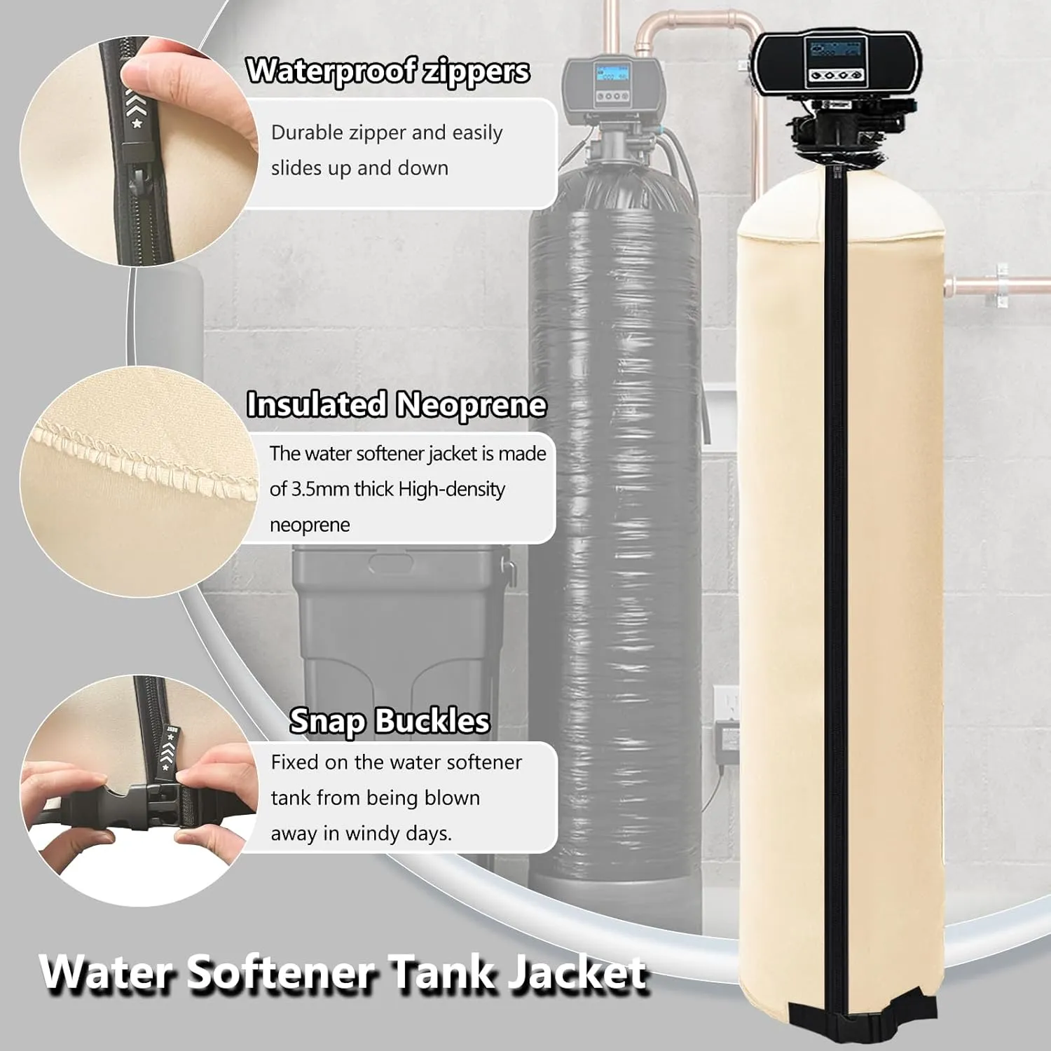 Okcool Water Softener Tank Jacket,Water Softener Neoprene Sweat Jacket,3.5mm Thick Neoprene Absorbable Condensate Water to Prevent Sweating(10x54,Beige)