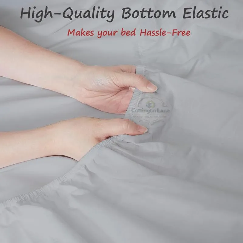 Olympic Queen Cotton Bed Sheets Set - 400 Thread Count - 4 Piece Set - Fits Mattress Up To 12 Inch Deep Pocket - 66 x 80 Size - Light Grey Solid Olympic Queen Size Sheets