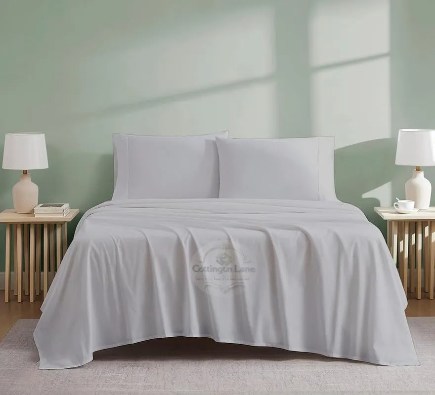 Olympic Queen Cotton Bed Sheets Set - 400 Thread Count - 4 Piece Set - Fits Mattress Up To 12 Inch Deep Pocket - 66 x 80 Size - Light Grey Solid Olympic Queen Size Sheets