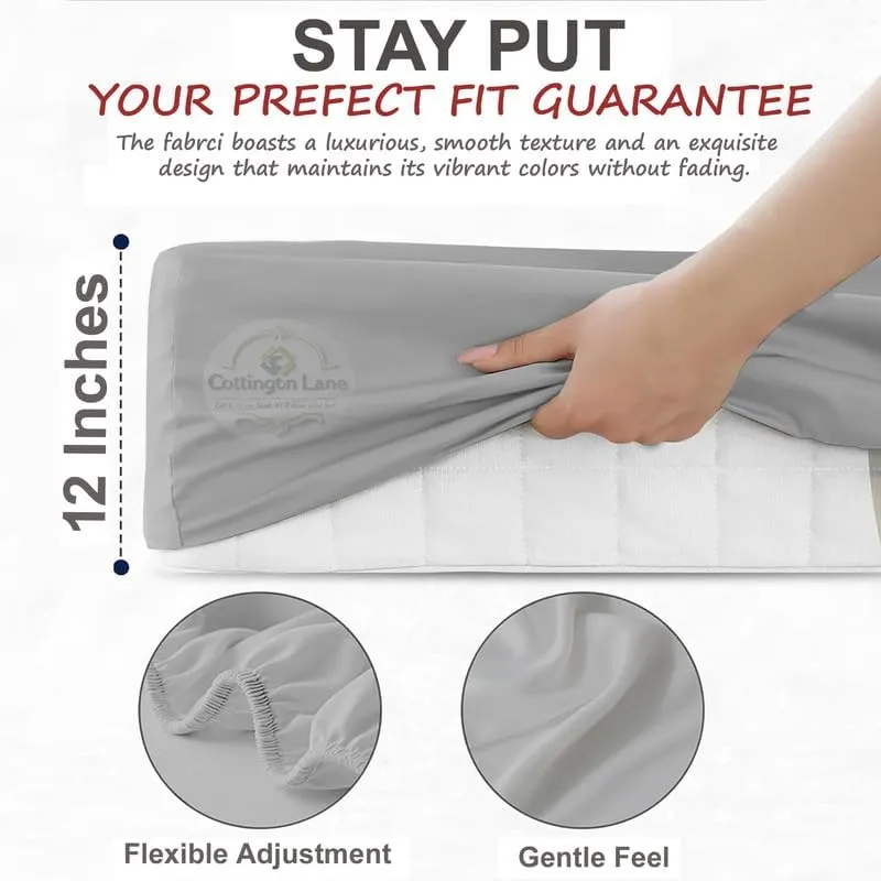 Olympic Queen Cotton Bed Sheets Set - 400 Thread Count - 4 Piece Set - Fits Mattress Up To 12 Inch Deep Pocket - 66 x 80 Size - Light Grey Solid Olympic Queen Size Sheets