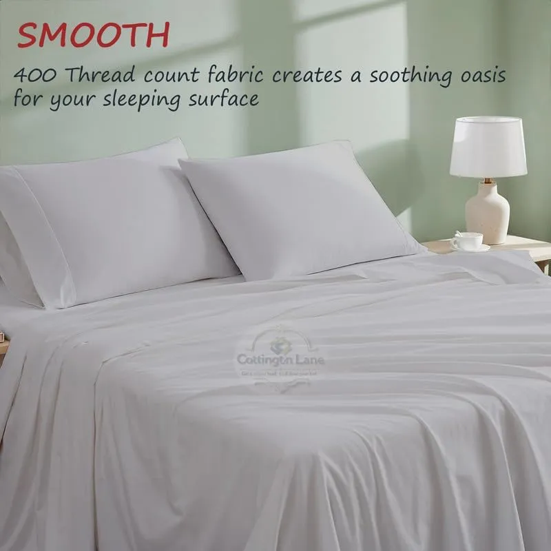 Olympic Queen Cotton Bed Sheets Set - 400 Thread Count - 4 Piece Set - Fits Mattress Up To 12 Inch Deep Pocket - 66 x 80 Size - Light Grey Solid Olympic Queen Size Sheets