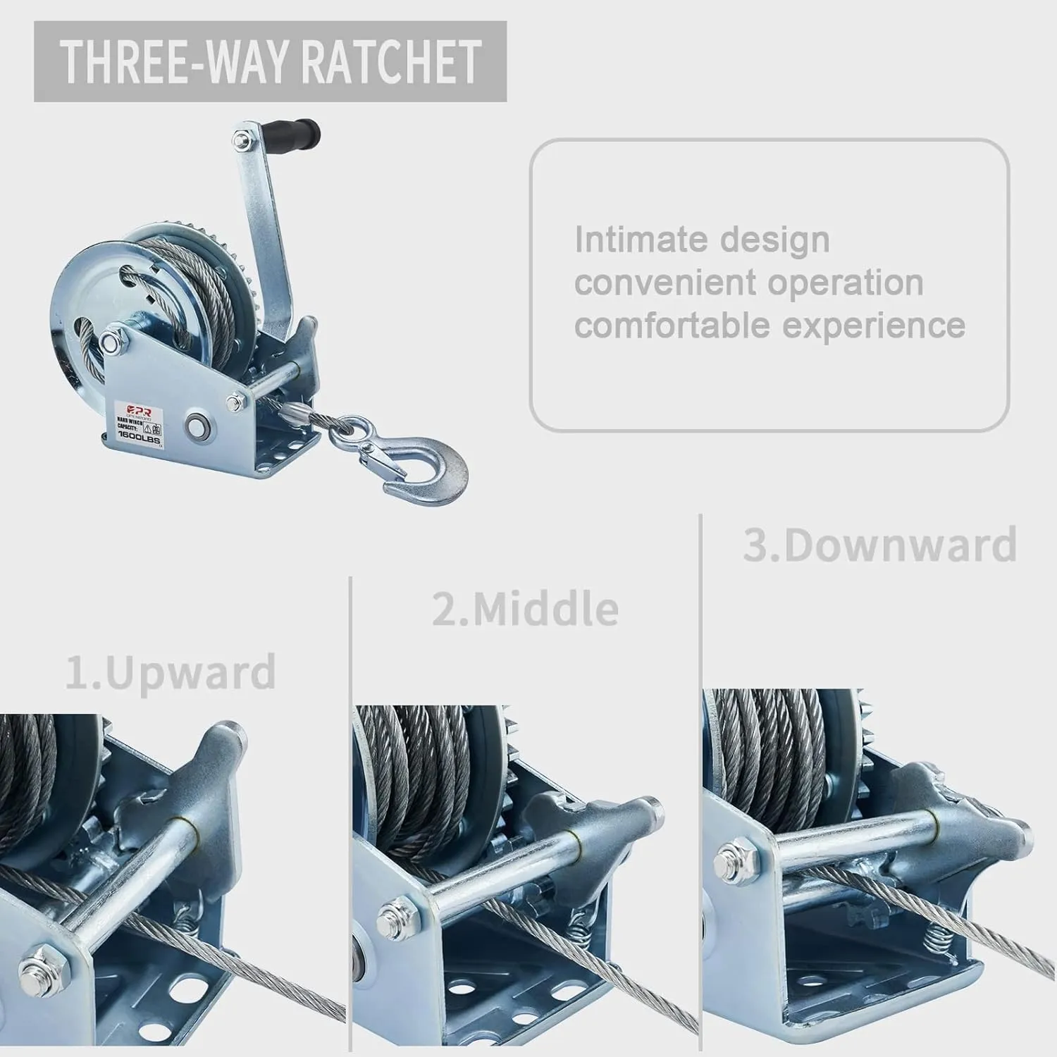 OPENROAD 1600lbs Hand Winch Boat Winch, Hand Crank Winch with 10m (32ft) Cable Manual Winches, Two-Way Adjustable Boat Trailer Winch, Corrosion Resistant Towing Winches (1600lbs)