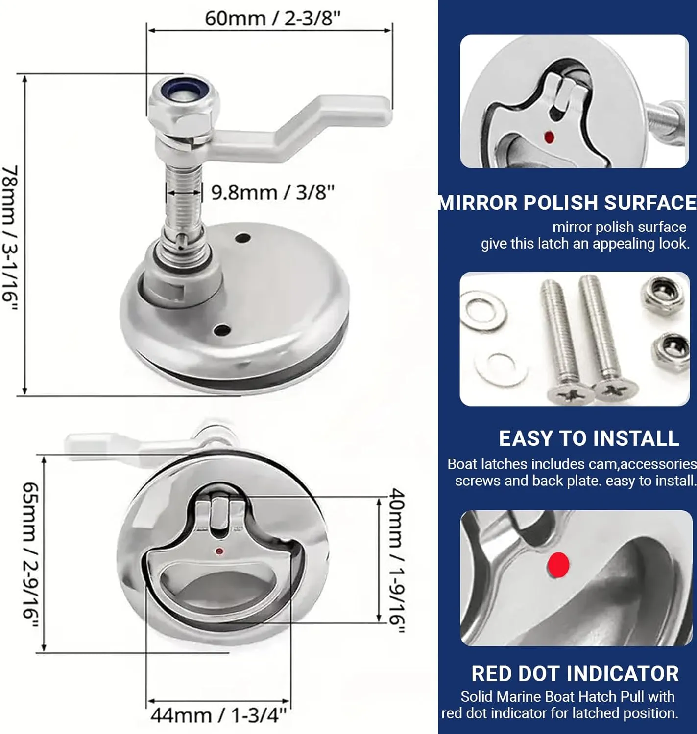 OSTARE Boat Cam Latch Stainless Steel,Marine Deck Hatch Latch Flush Pull Handle Boat Hatch Locker Marine Slam Latch Include Installation Screws