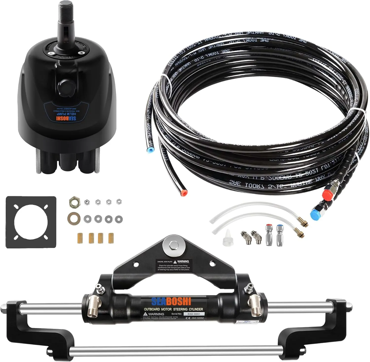 Outboard 300HP Hydraulic Steering Kit,Hydraulic Steering for Boats,Boat Steering System with Hydraulic Cylinder,Helm Pump and Tubing