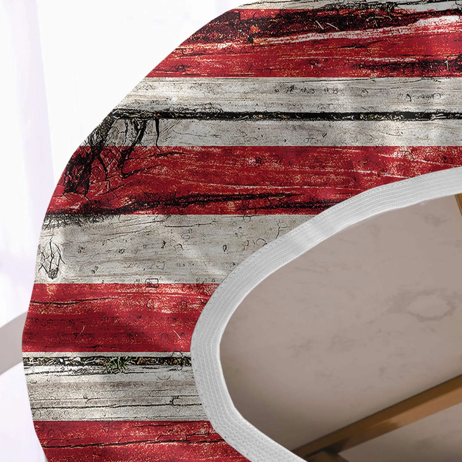 Oval USA Flag Tablecloth, Old Painted American Flag on Dark Wooden Fence Stain Resistant Table Cloths, Elastic Fitted Table Covers for Dining Outdoor Camping Patio, Fits Tables up to 48" W x 68" L