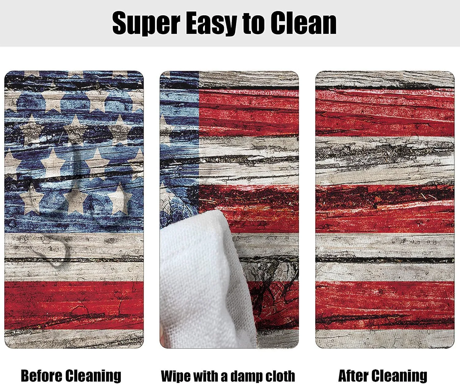Oval USA Flag Tablecloth, Old Painted American Flag on Dark Wooden Fence Stain Resistant Table Cloths, Elastic Fitted Table Covers for Dining Outdoor Camping Patio, Fits Tables up to 48" W x 68" L