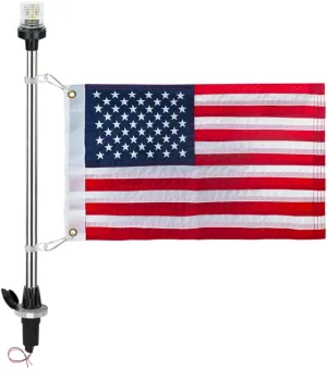 Pactrade Marine Navigation Lights for Boats LED - 24-Inch White LED Stern Light/LED Anchor Light with Removable Flat-Top Base and American Flag 12x18 Inches (250 LM, 3 NM) | Boat Navigation Lights