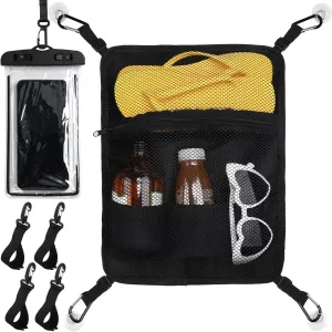 Paddleboard Deck Bag Elastic Sup Mesh Storage Bag with Waterproof Phone Case with 4 Pcs Boat Paddle Keeper and D Ring Patches, Paddleboard Accessory for Paddle Board, Surfboard, Kayak